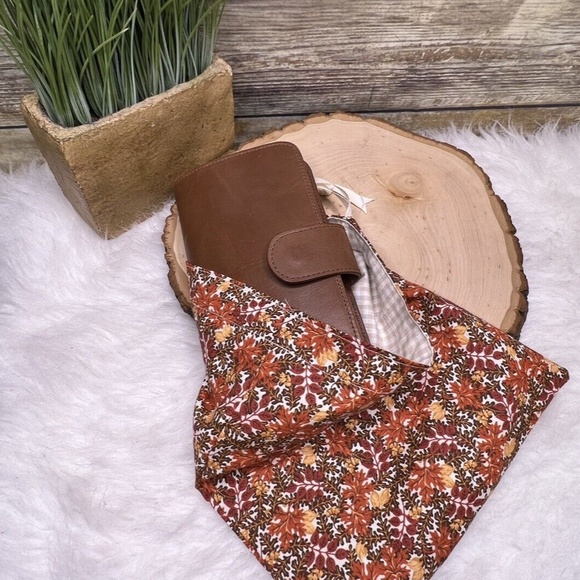 Fall Autumn Foliage Leaves Print Planner Cotton Drawstring Pouch Hobonichi - Picture 3 of 11